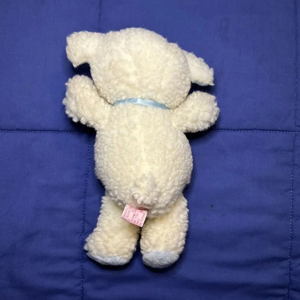 Vintage Russ Lamb Sheep Plush Rattle White Blue Baby 2414 Stuffed Animal 10